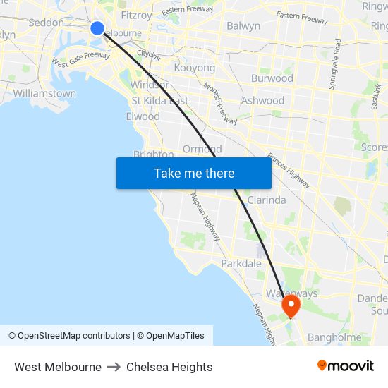 West Melbourne to Chelsea Heights map