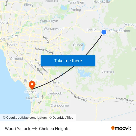 Woori Yallock to Chelsea Heights map