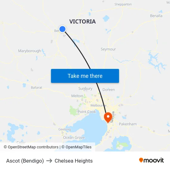 Ascot (Bendigo) to Chelsea Heights map