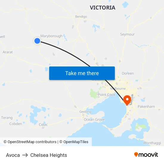 Avoca to Chelsea Heights map