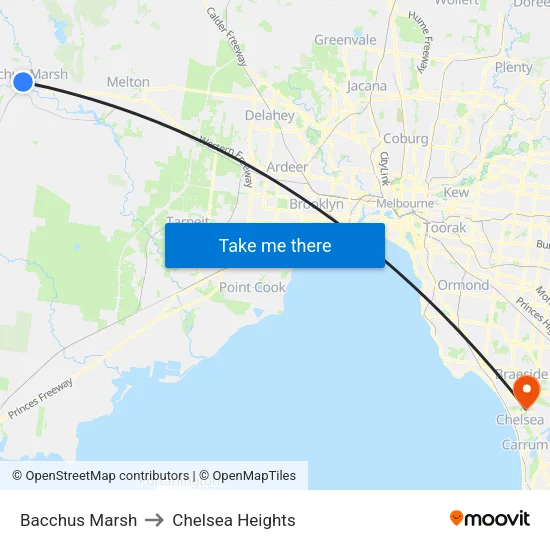Bacchus Marsh to Chelsea Heights map
