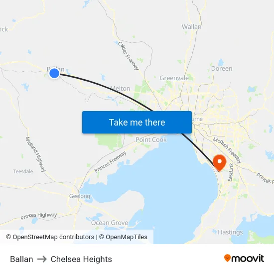 Ballan to Chelsea Heights map