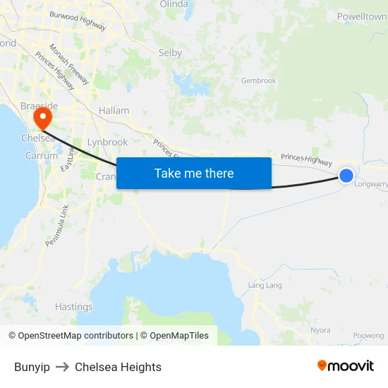 Bunyip to Chelsea Heights map