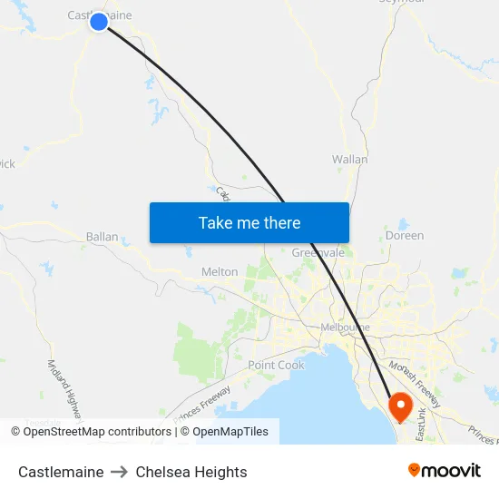 Castlemaine to Chelsea Heights map