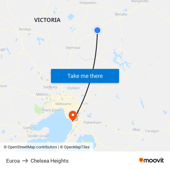 Euroa to Chelsea Heights map