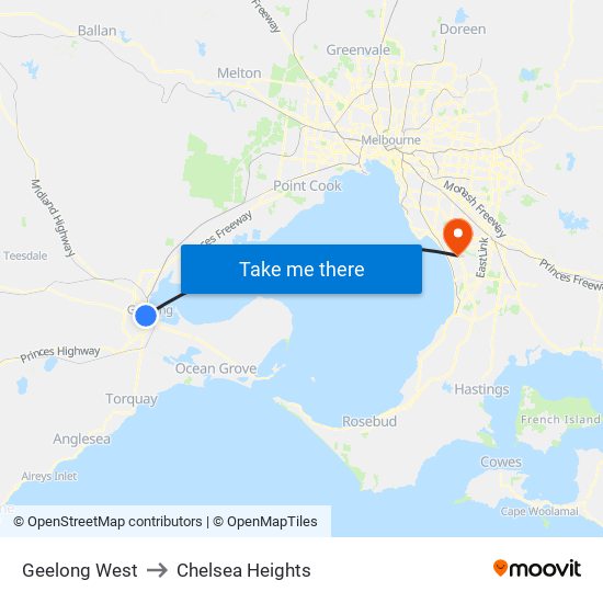 Geelong West to Chelsea Heights map