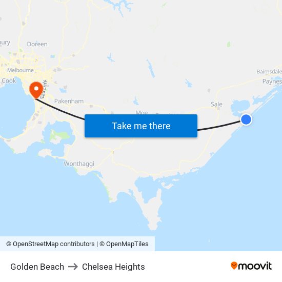 Golden Beach to Chelsea Heights map
