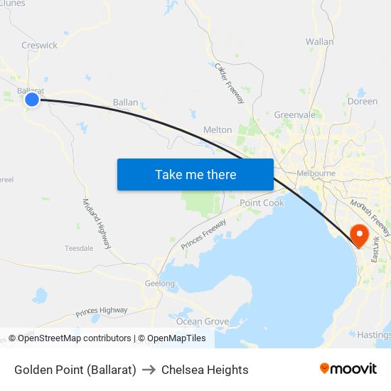 Golden Point (Ballarat) to Chelsea Heights map