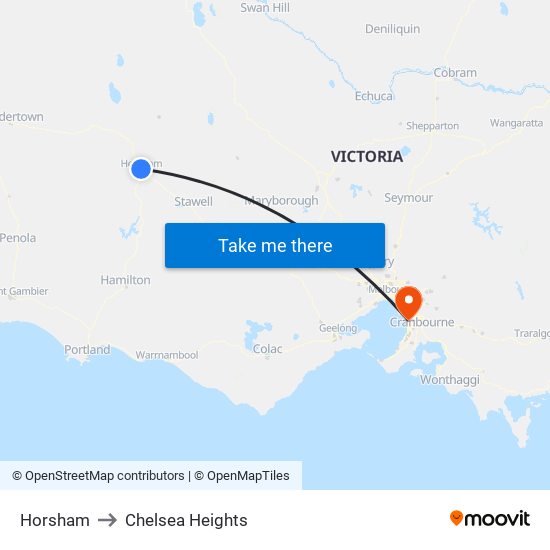 Horsham to Chelsea Heights map