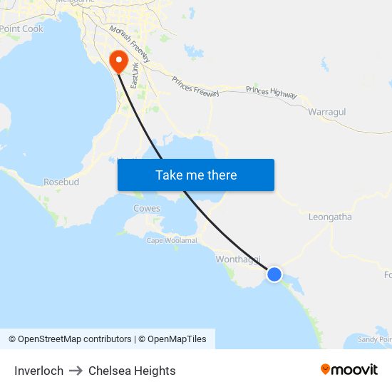 Inverloch to Chelsea Heights map