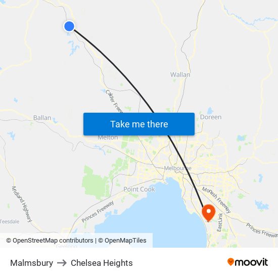 Malmsbury to Chelsea Heights map