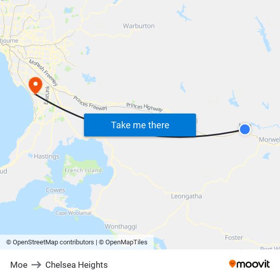 Moe to Chelsea Heights map