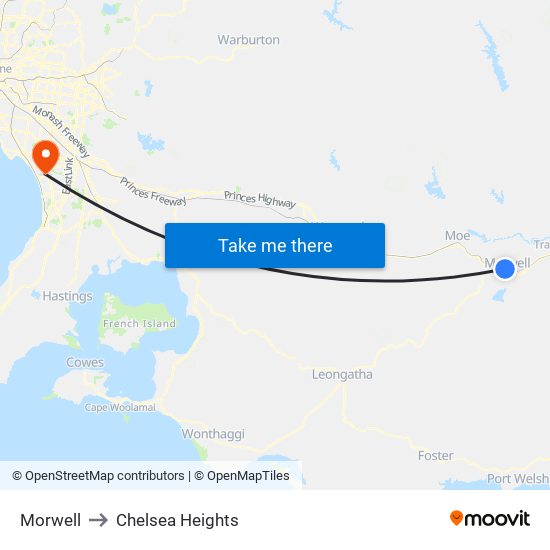 Morwell to Chelsea Heights map