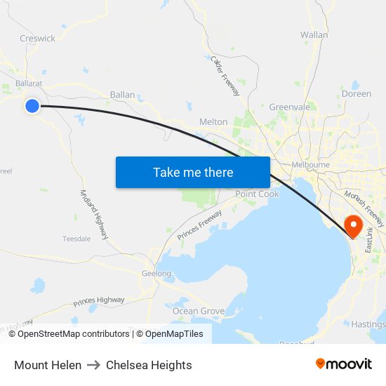 Mount Helen to Chelsea Heights map