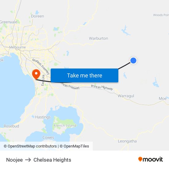 Noojee to Chelsea Heights map