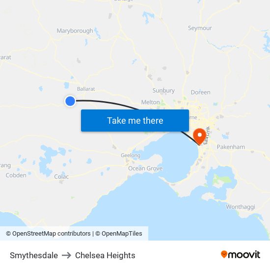 Smythesdale to Chelsea Heights map