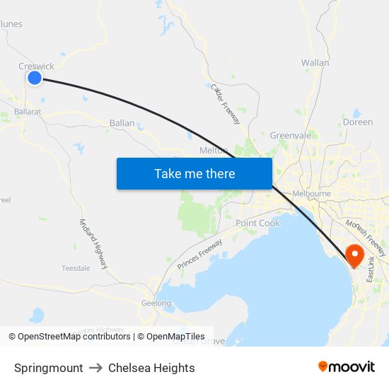 Springmount to Chelsea Heights map