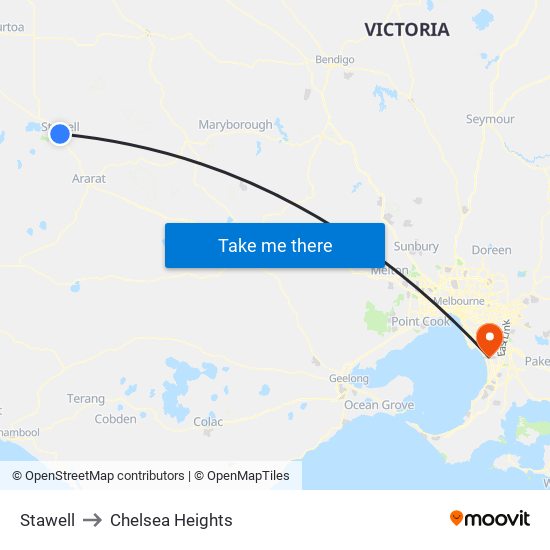 Stawell to Chelsea Heights map