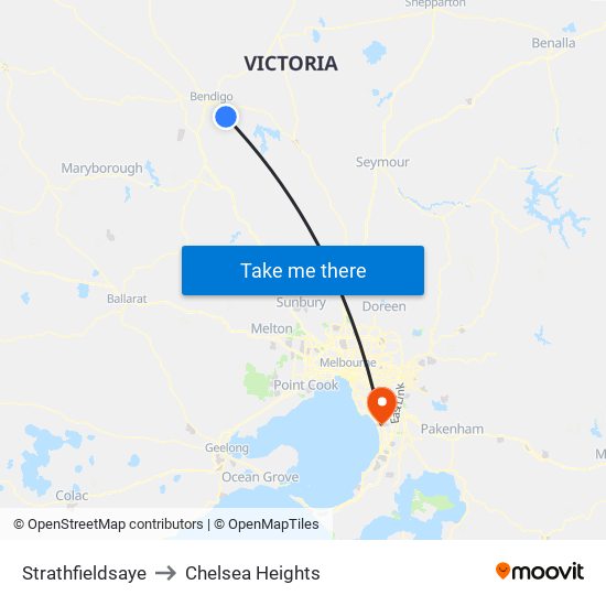 Strathfieldsaye to Chelsea Heights map