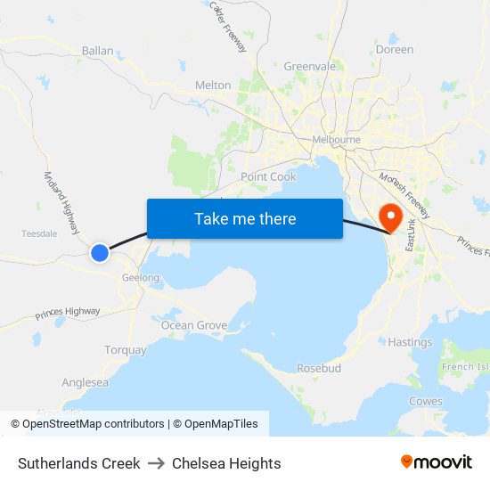 Sutherlands Creek to Chelsea Heights map