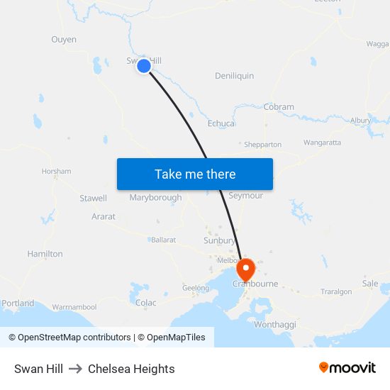 Swan Hill to Chelsea Heights map