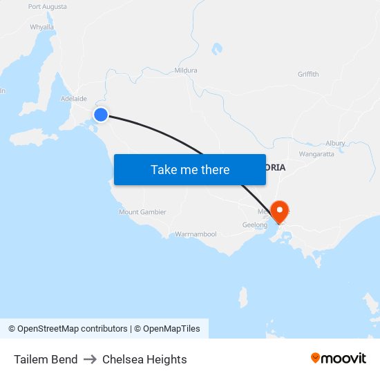 Tailem Bend to Chelsea Heights map