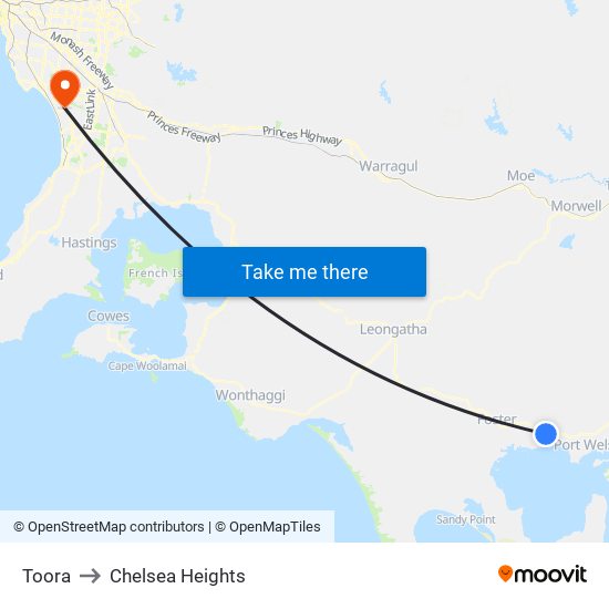 Toora to Chelsea Heights map