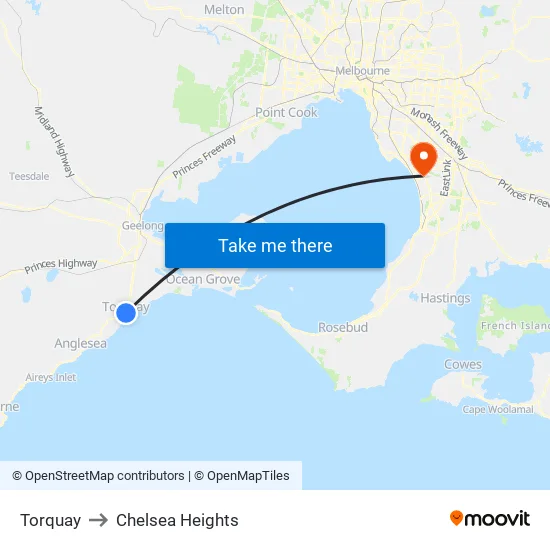 Torquay to Chelsea Heights map