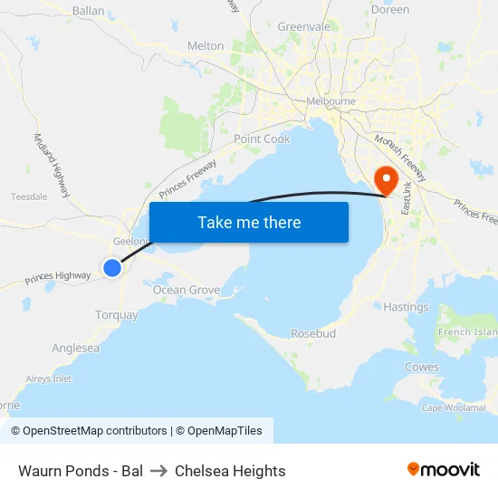 Waurn Ponds - Bal to Chelsea Heights map