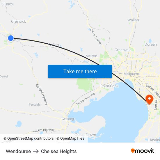 Wendouree to Chelsea Heights map