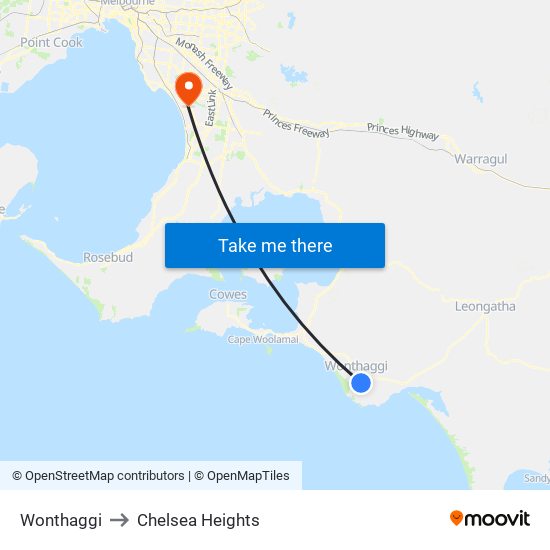 Wonthaggi to Chelsea Heights map