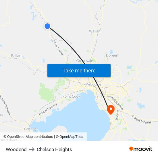 Woodend to Chelsea Heights map