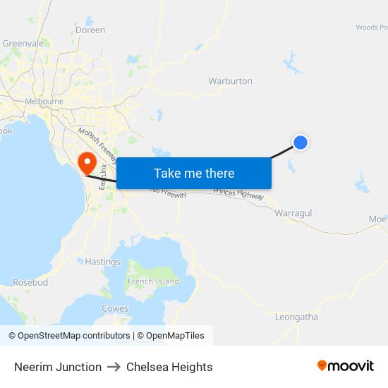 Neerim Junction to Chelsea Heights map