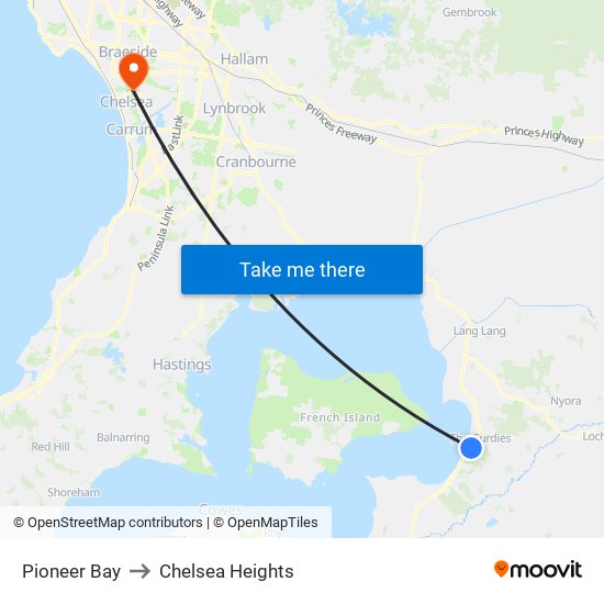 Pioneer Bay to Chelsea Heights map