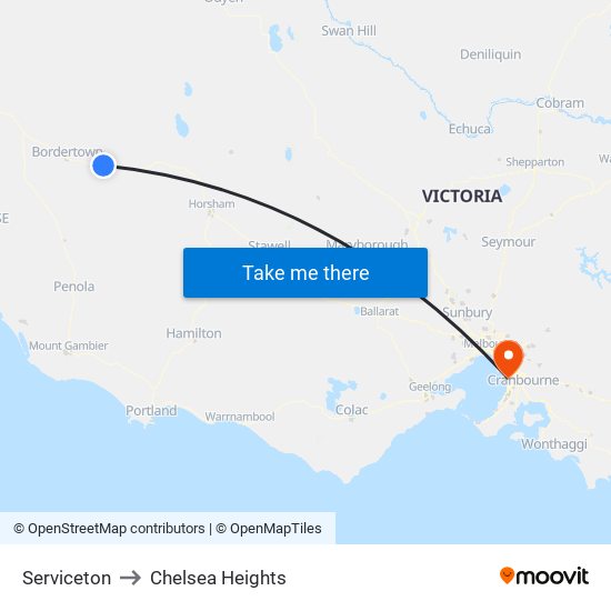 Serviceton to Chelsea Heights map