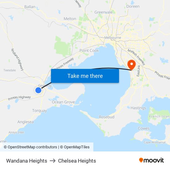 Wandana Heights to Chelsea Heights map