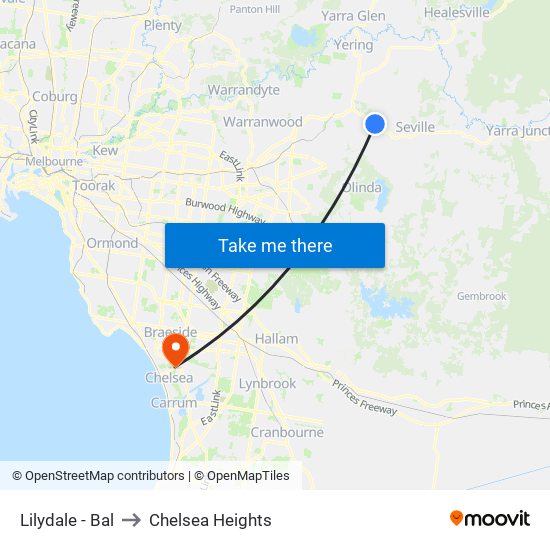 Lilydale - Bal to Chelsea Heights map