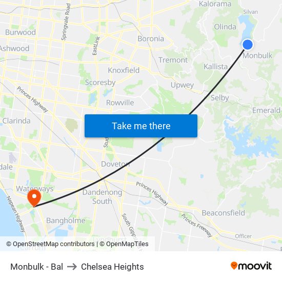 Monbulk - Bal to Chelsea Heights map