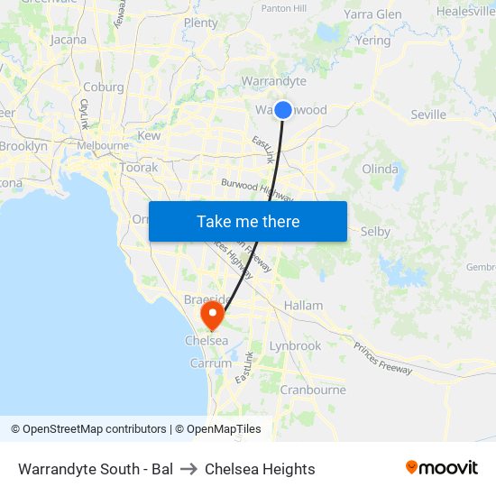 Warrandyte South - Bal to Chelsea Heights map