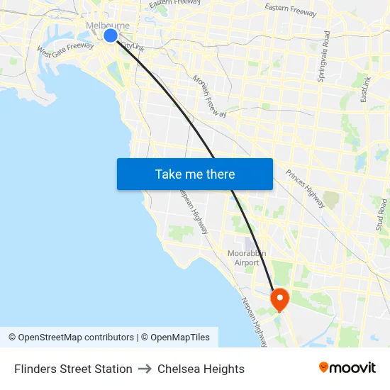 Flinders Street Station to Chelsea Heights map