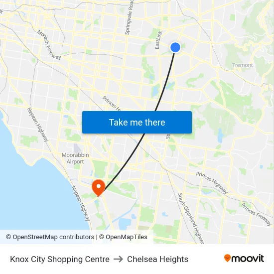 Knox City Shopping Centre to Chelsea Heights map
