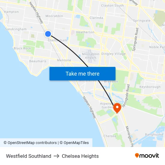 Westfield Southland to Chelsea Heights map