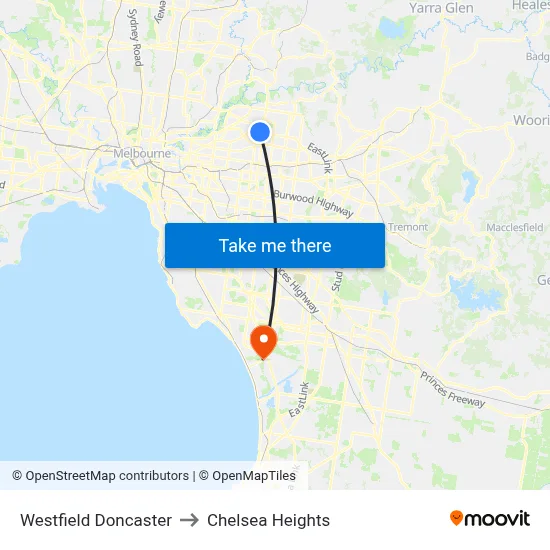 Westfield Doncaster to Chelsea Heights map