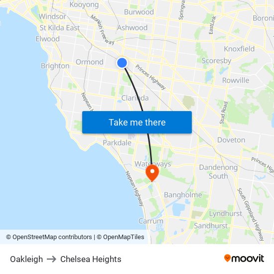 Oakleigh to Chelsea Heights map