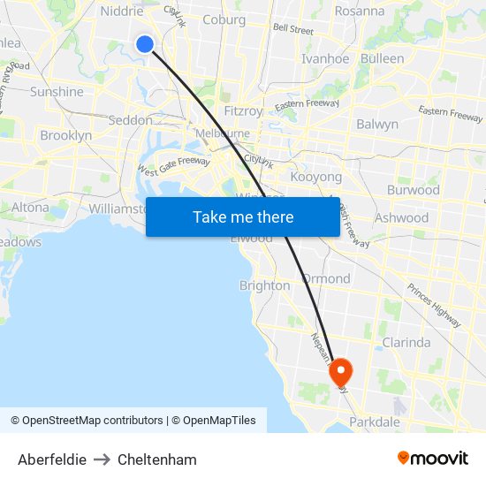 Aberfeldie to Cheltenham map