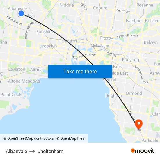 Albanvale to Cheltenham map