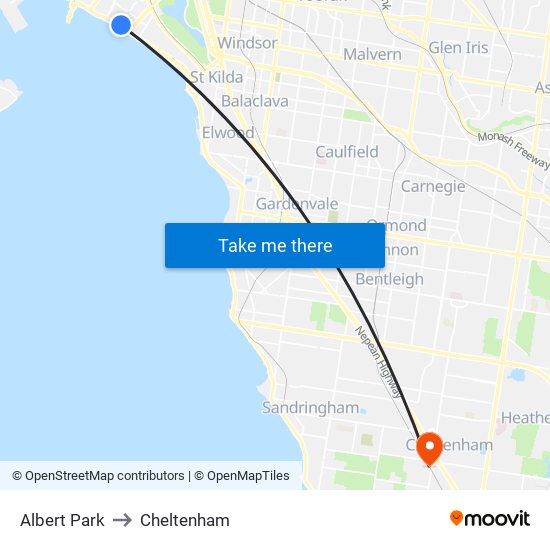 Albert Park to Cheltenham map