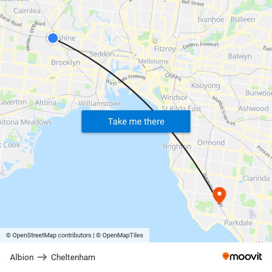 Albion to Cheltenham map