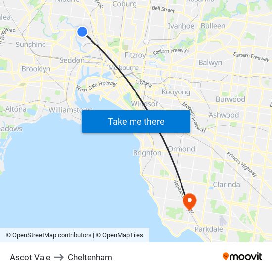 Ascot Vale to Cheltenham map