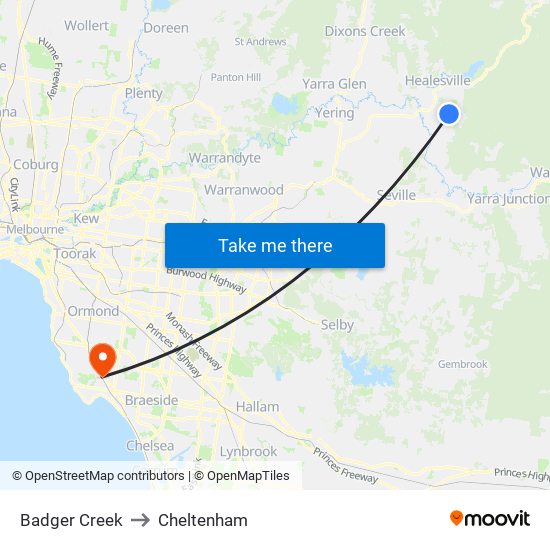 Badger Creek to Cheltenham map